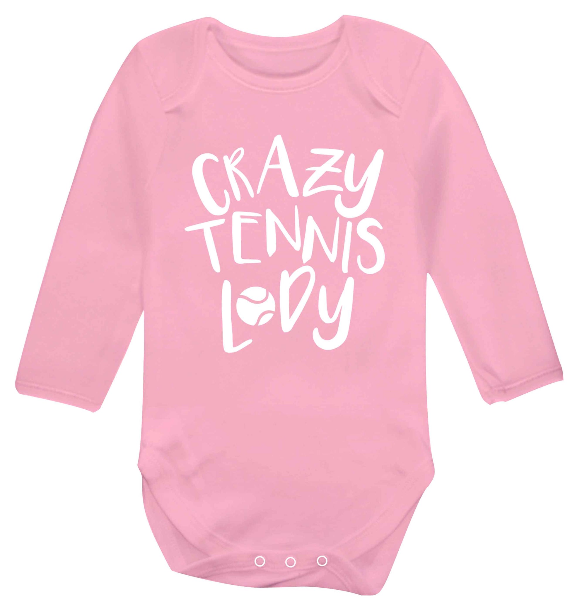 Crazy tennis lady Baby Vest long sleeved pale pink 6-12 months