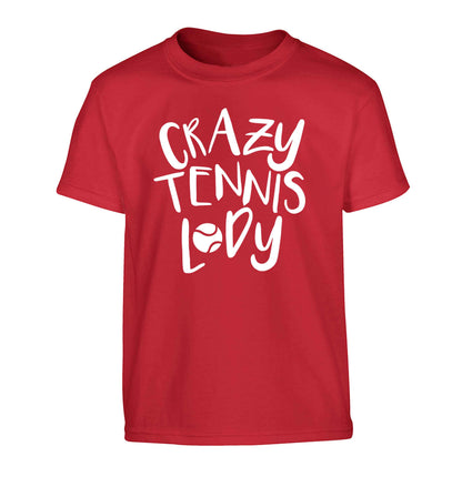 Crazy tennis lady Children's red Tshirt 12-13 Years
