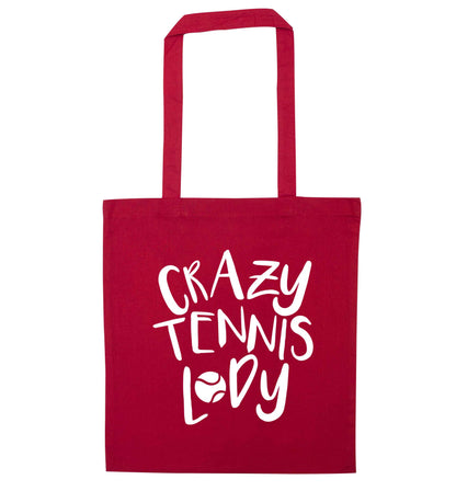 Crazy tennis lady red tote bag