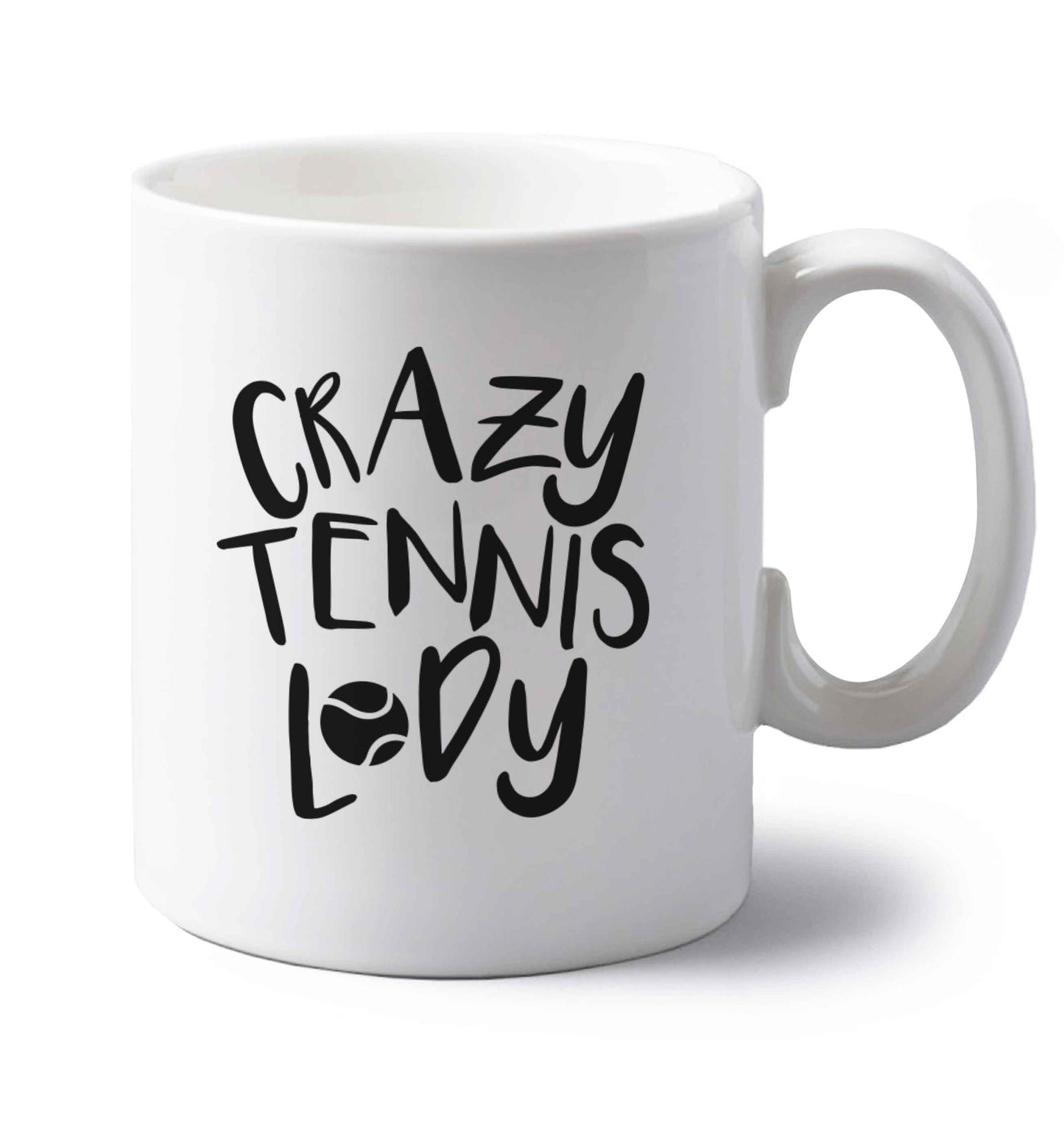 Crazy tennis lady left handed white ceramic mug 