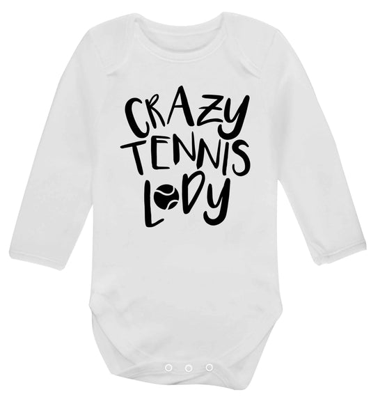 Crazy tennis lady Baby Vest long sleeved white 6-12 months