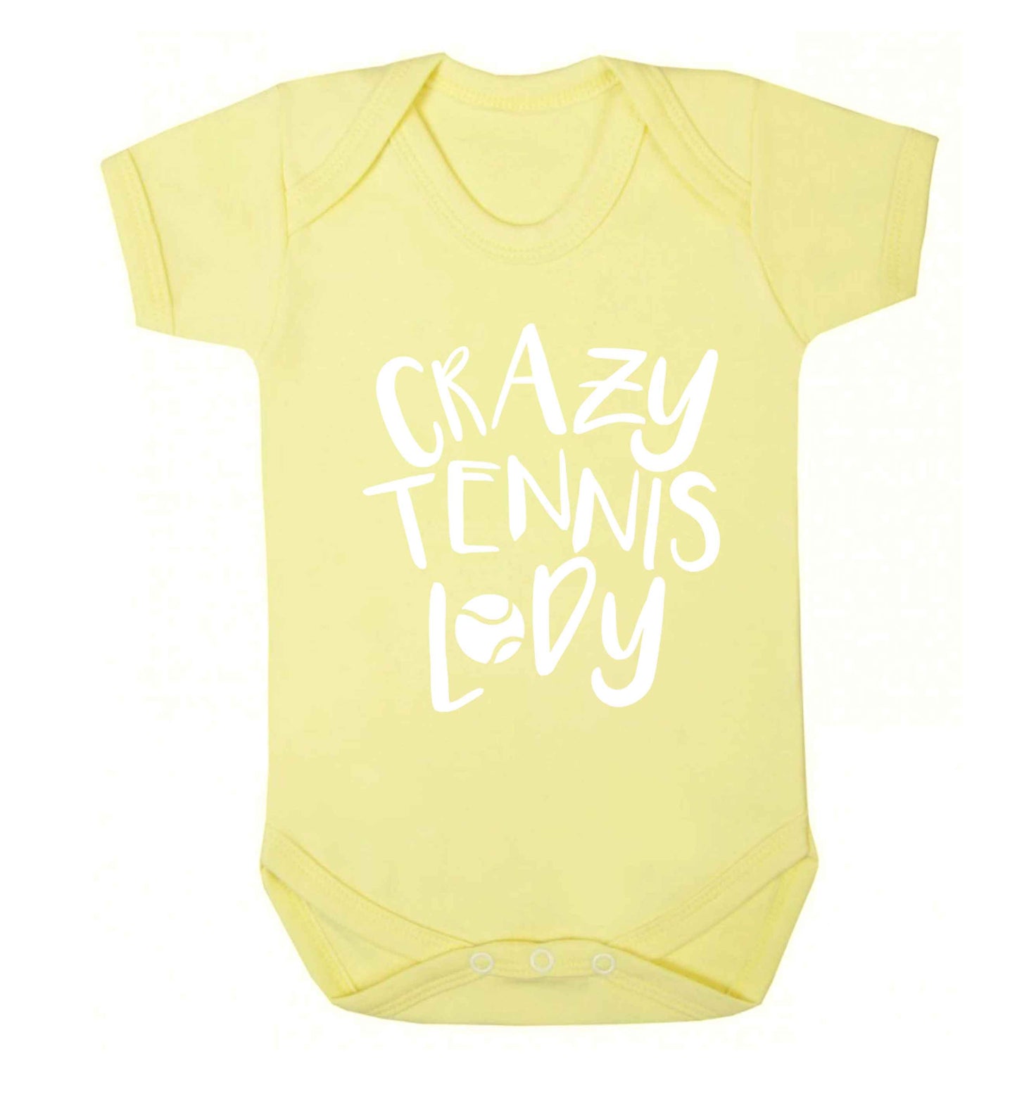 Crazy tennis lady Baby Vest pale yellow 18-24 months