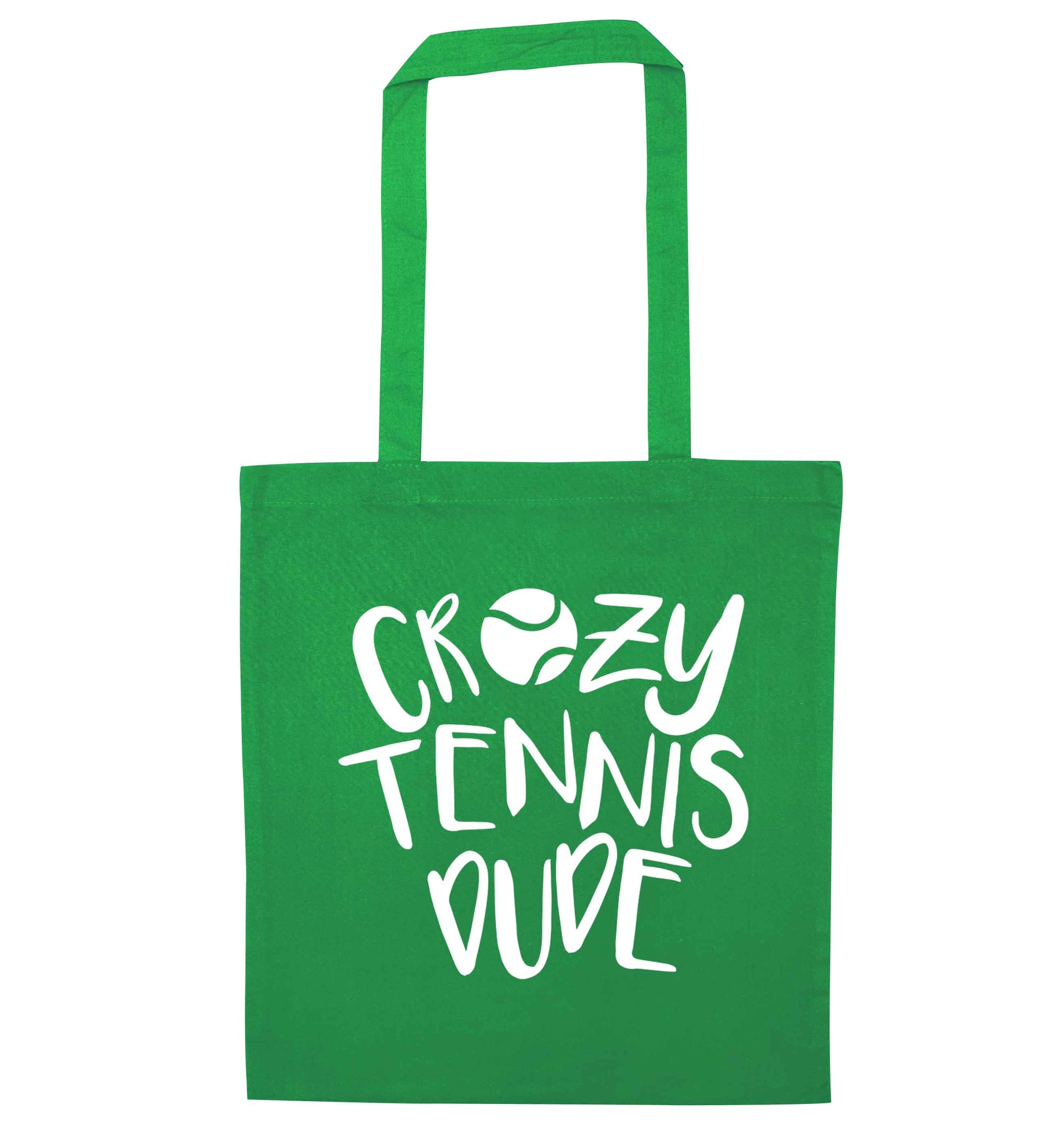 Crazy tennis dude green tote bag
