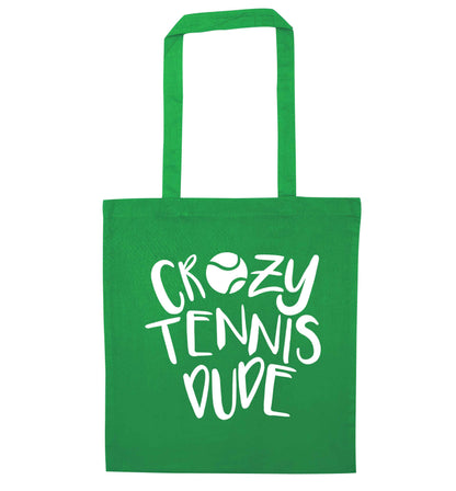 Crazy tennis dude green tote bag