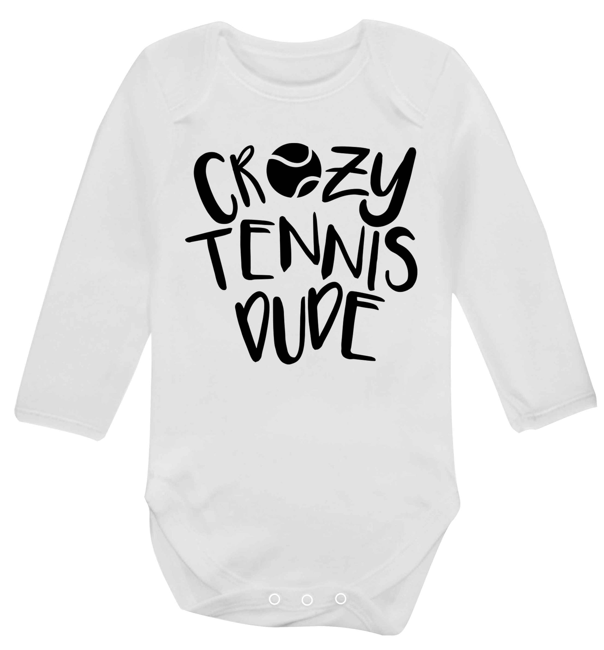 Crazy tennis dude Baby Vest long sleeved white 6-12 months