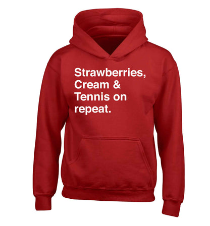 Strawberries, cream and tennis on repeat children's red hoodie 12-13 Years