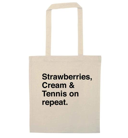 Strawberries, cream and tennis on repeat natural tote bag