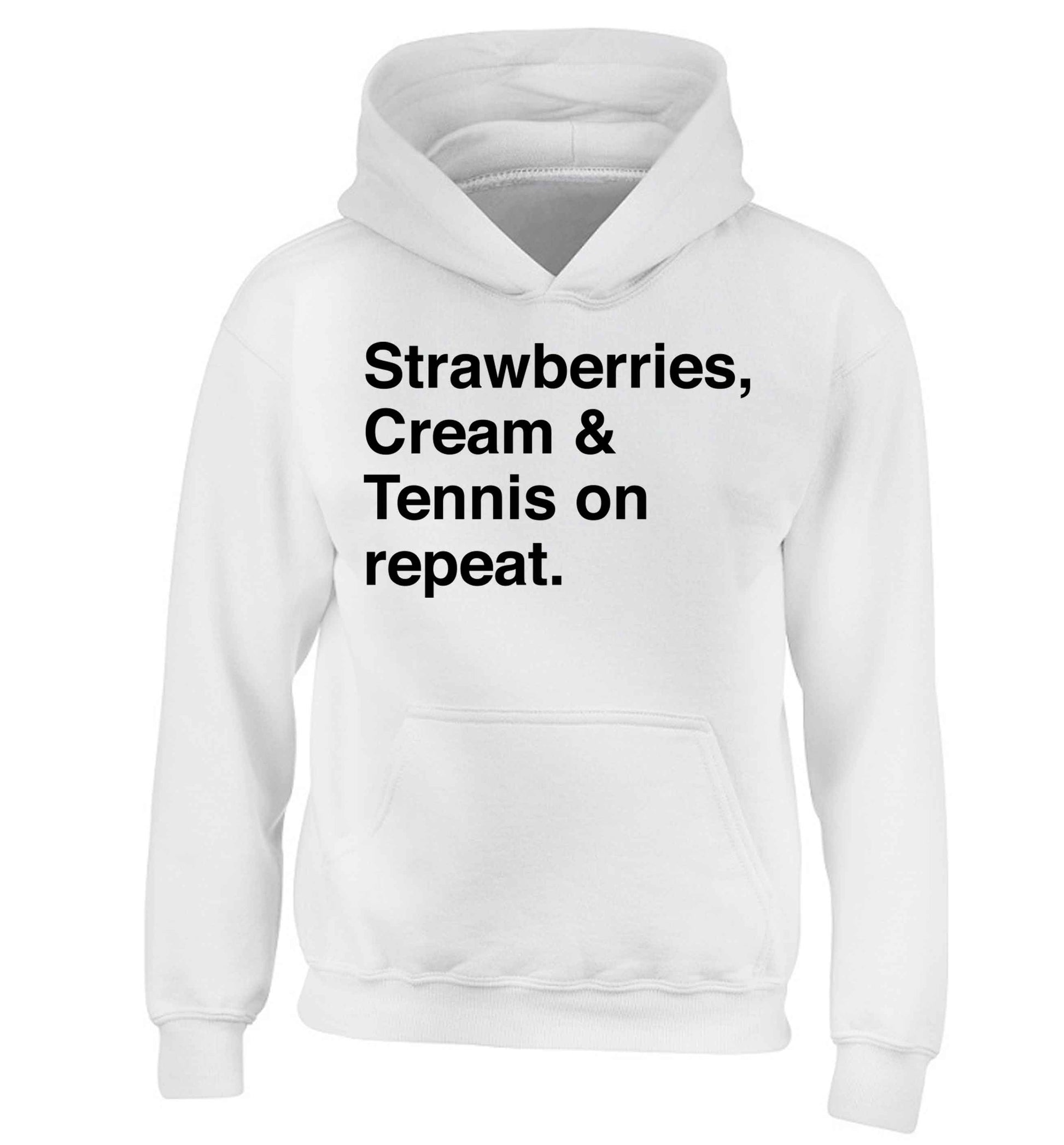 Strawberries, cream and tennis on repeat children's white hoodie 12-13 Years