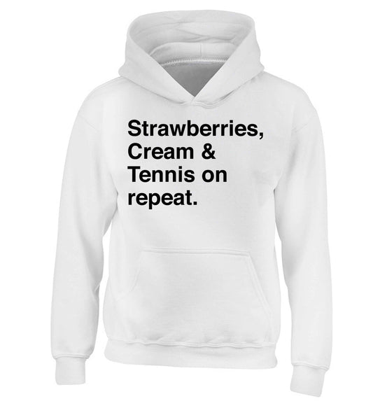 Strawberries, cream and tennis on repeat children's white hoodie 12-13 Years