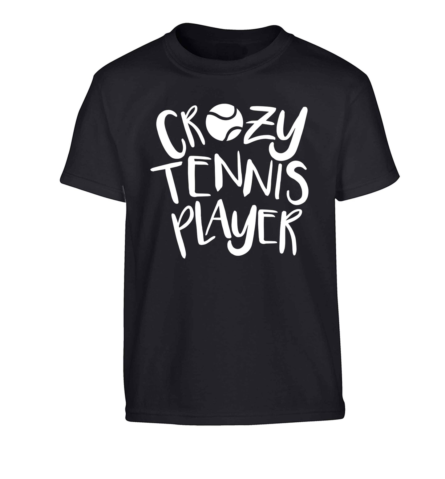 Crazy tennis player Children's black Tshirt 12-13 Years