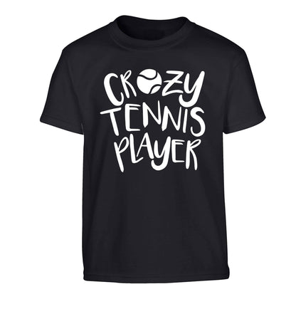 Crazy tennis player Children's black Tshirt 12-13 Years