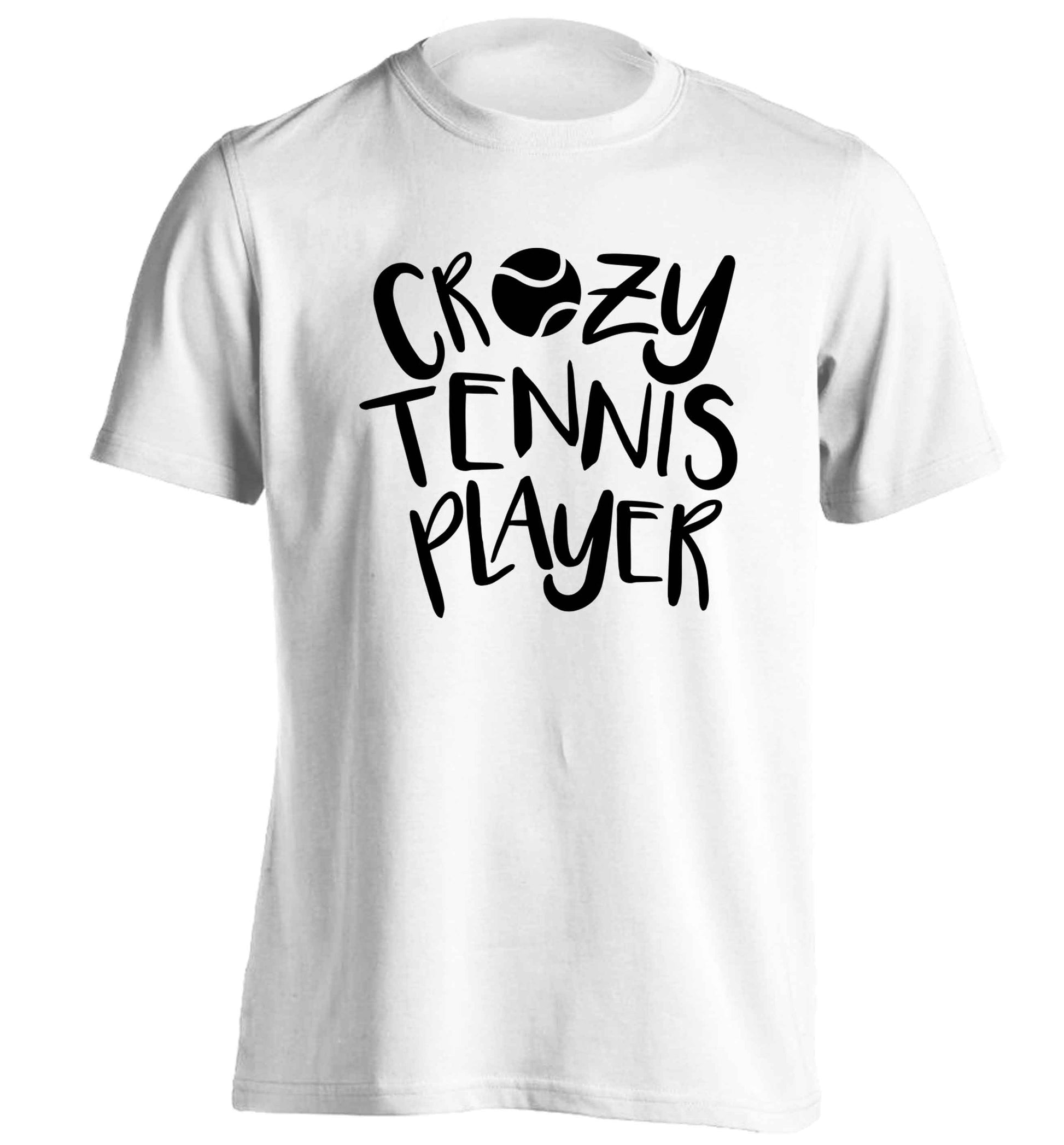 Crazy tennis player adults unisex white Tshirt 2XL