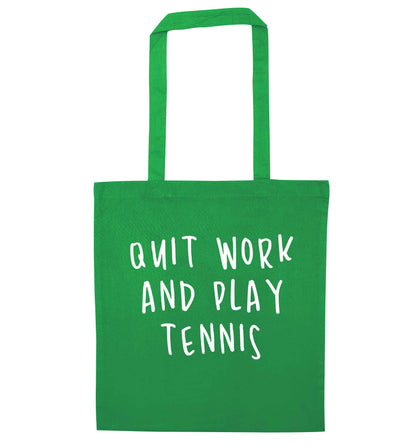 Quit work and play tennis green tote bag