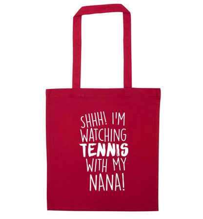 Shh! I'm watching tennis with my nana! red tote bag