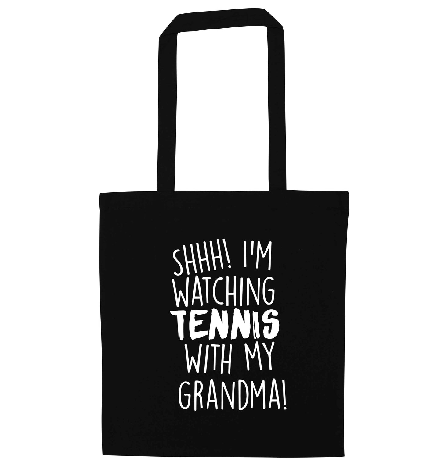 Shh! I'm watching tennis with my grandma! black tote bag
