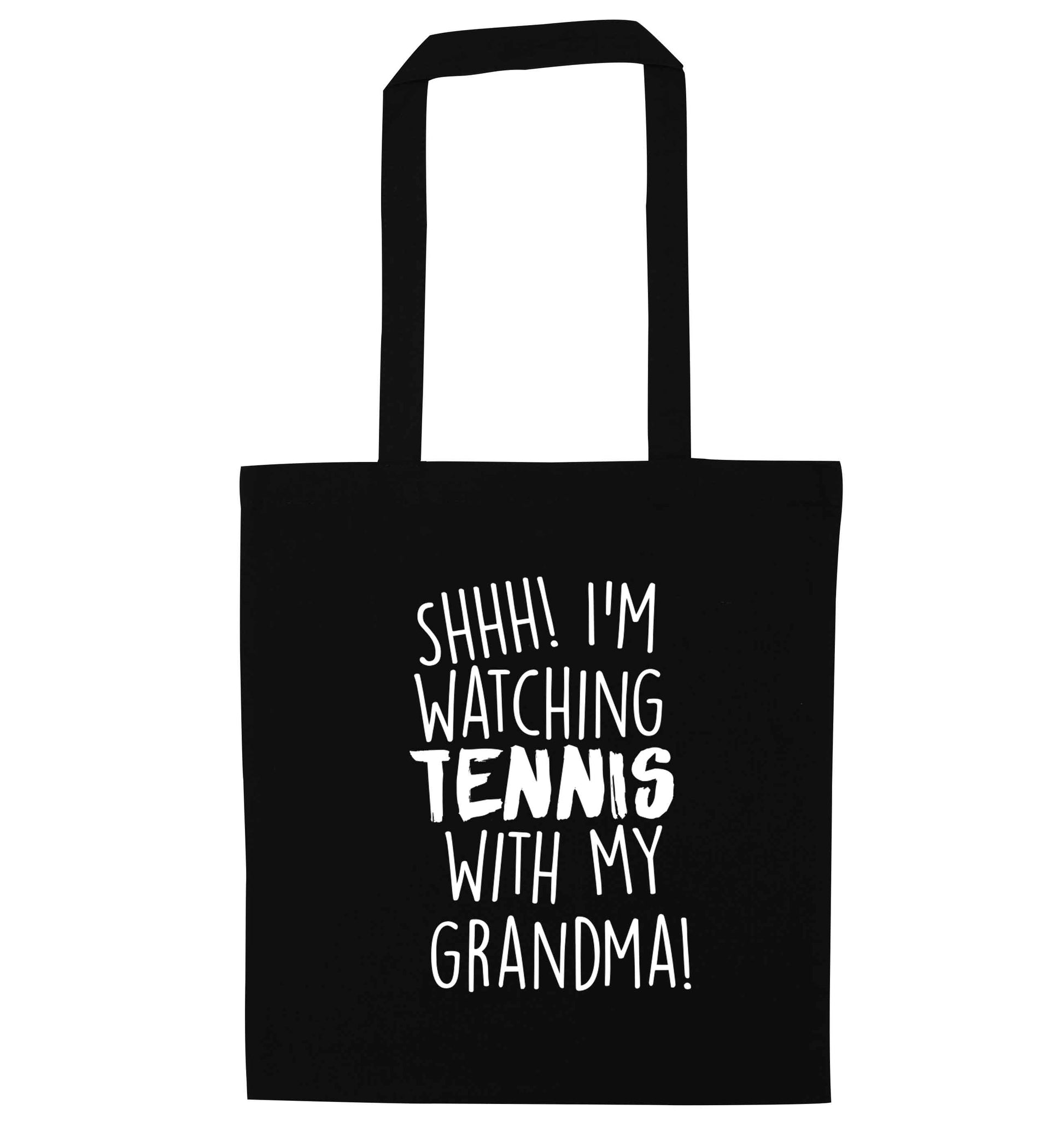 Shh! I'm watching tennis with my grandma! black tote bag