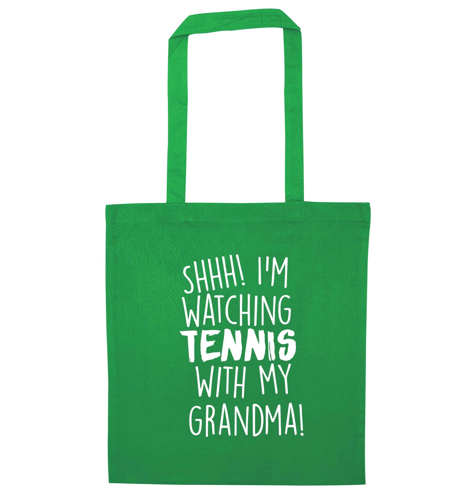 Shh! I'm watching tennis with my grandma! green tote bag