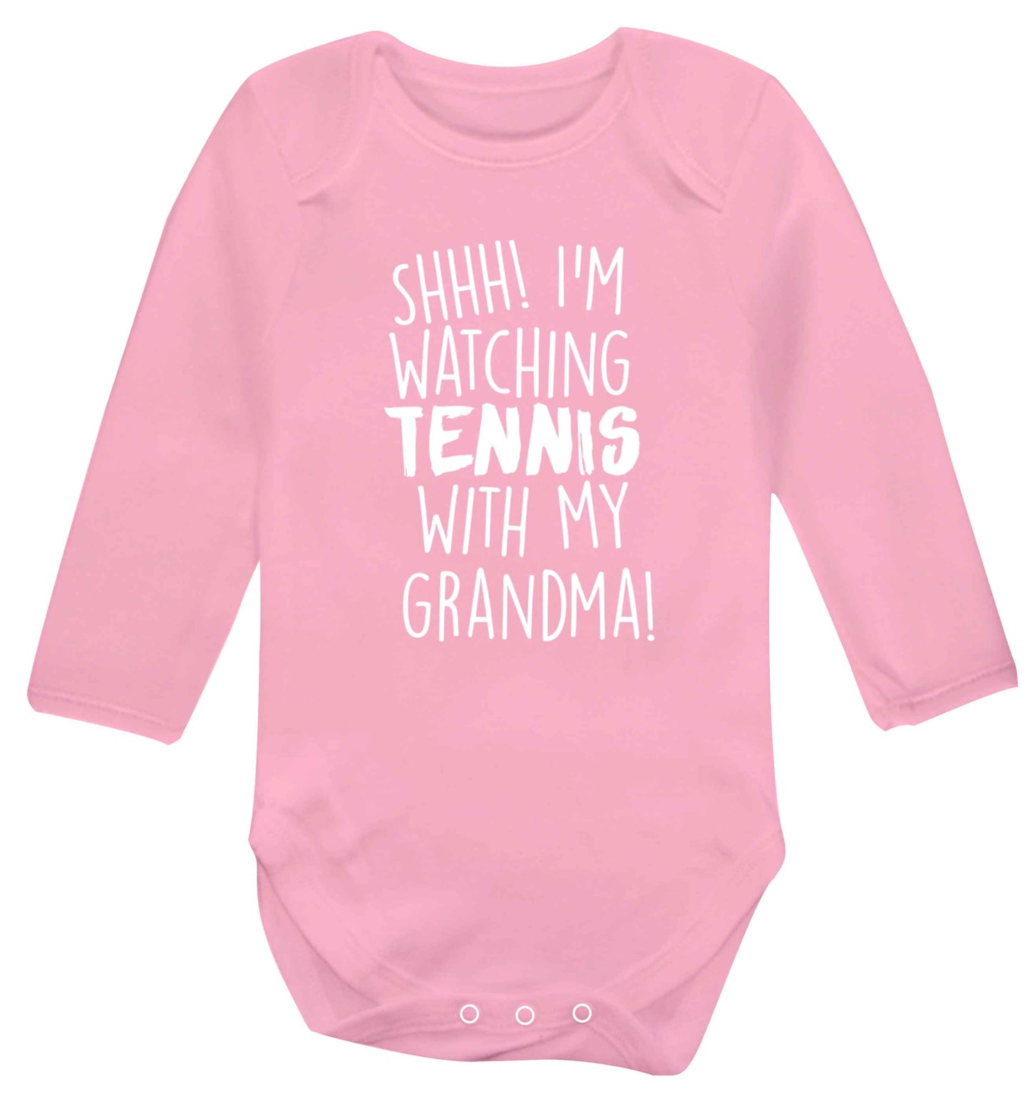 Shh! I'm watching tennis with my grandma! Baby Vest long sleeved pale pink 6-12 months