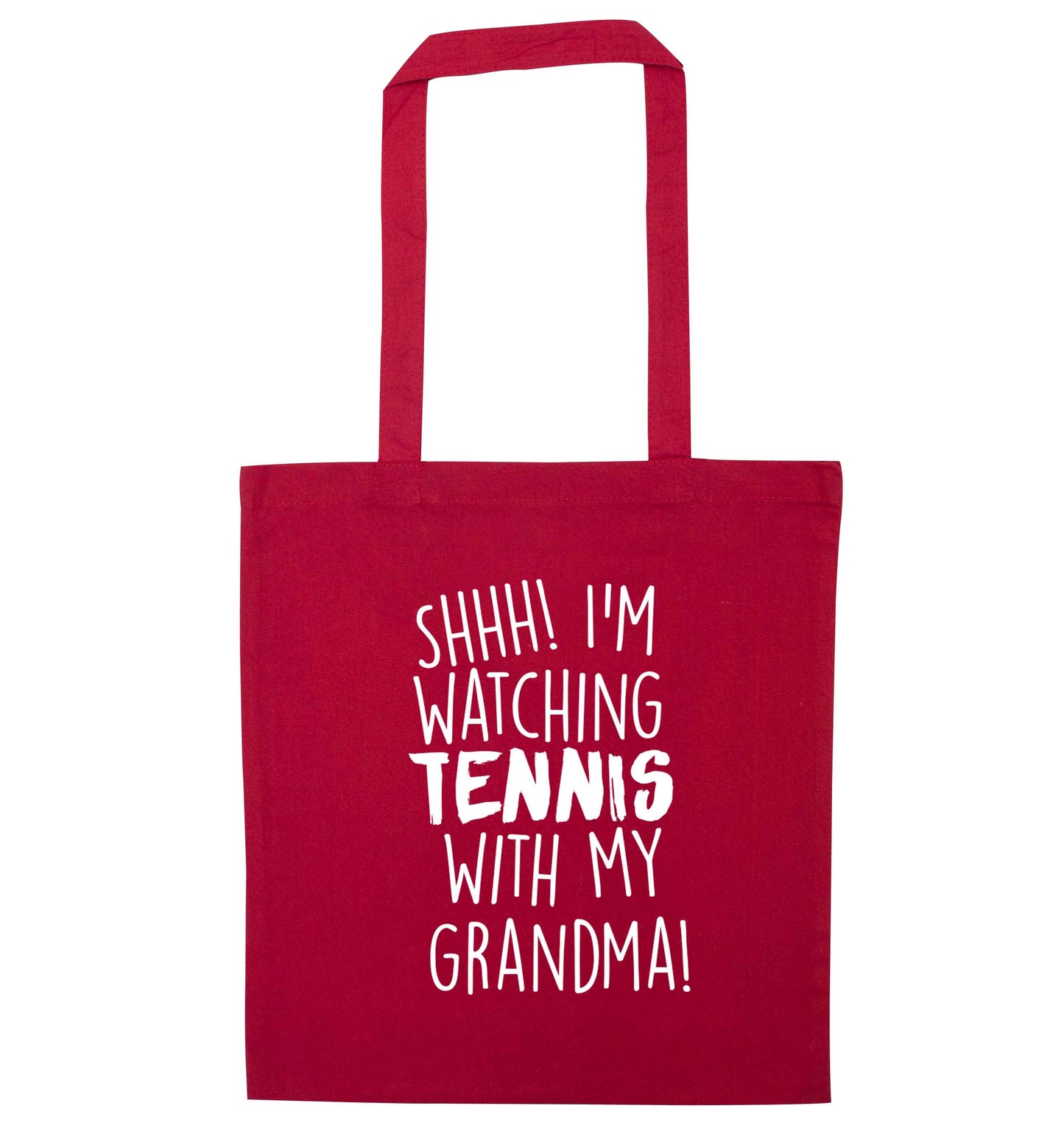 Shh! I'm watching tennis with my grandma! red tote bag
