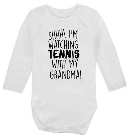 Shh! I'm watching tennis with my grandma! Baby Vest long sleeved white 6-12 months