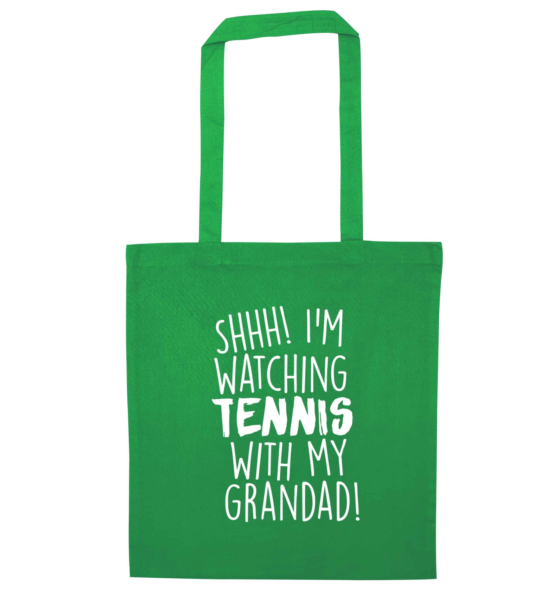 Shh! I'm watching tennis with my grandad! green tote bag