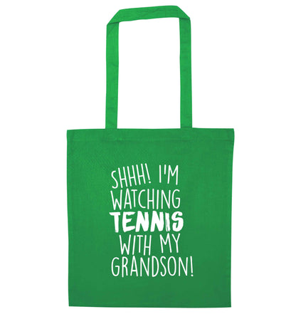 Shh! I'm watching tennis with my grandson! green tote bag