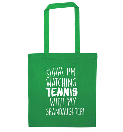 Shh! I'm watching tennis with my granddaughter! green tote bag