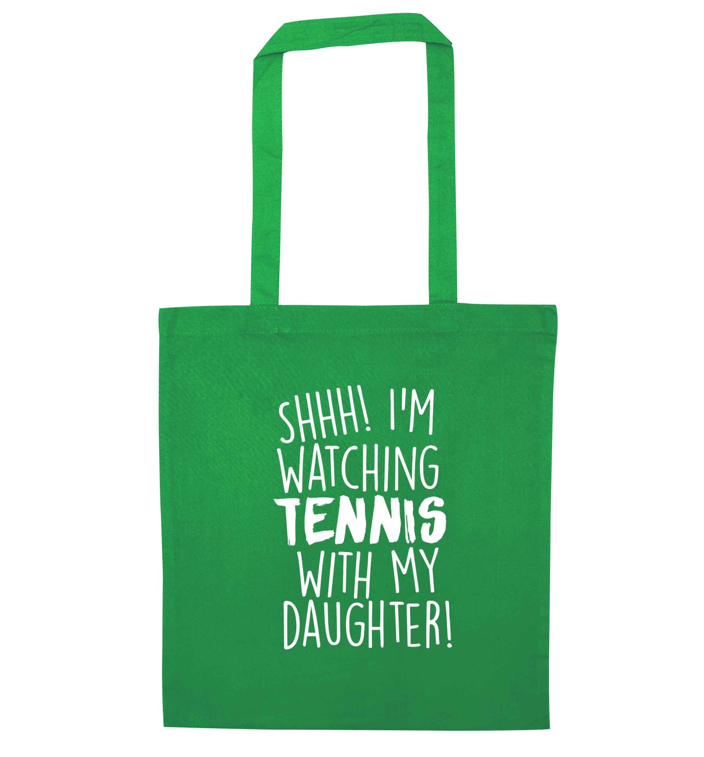 Shh! I'm watching tennis with my daughter! green tote bag