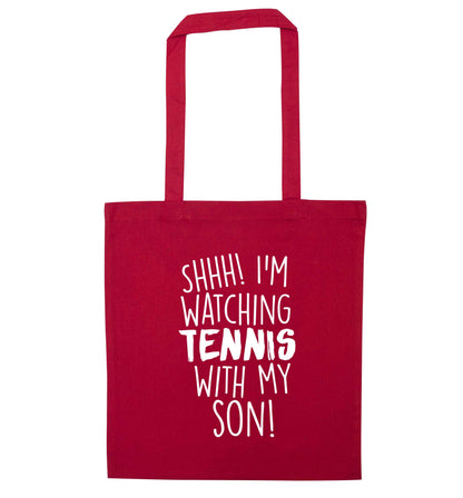 Shh! I'm watching tennis with my son! red tote bag