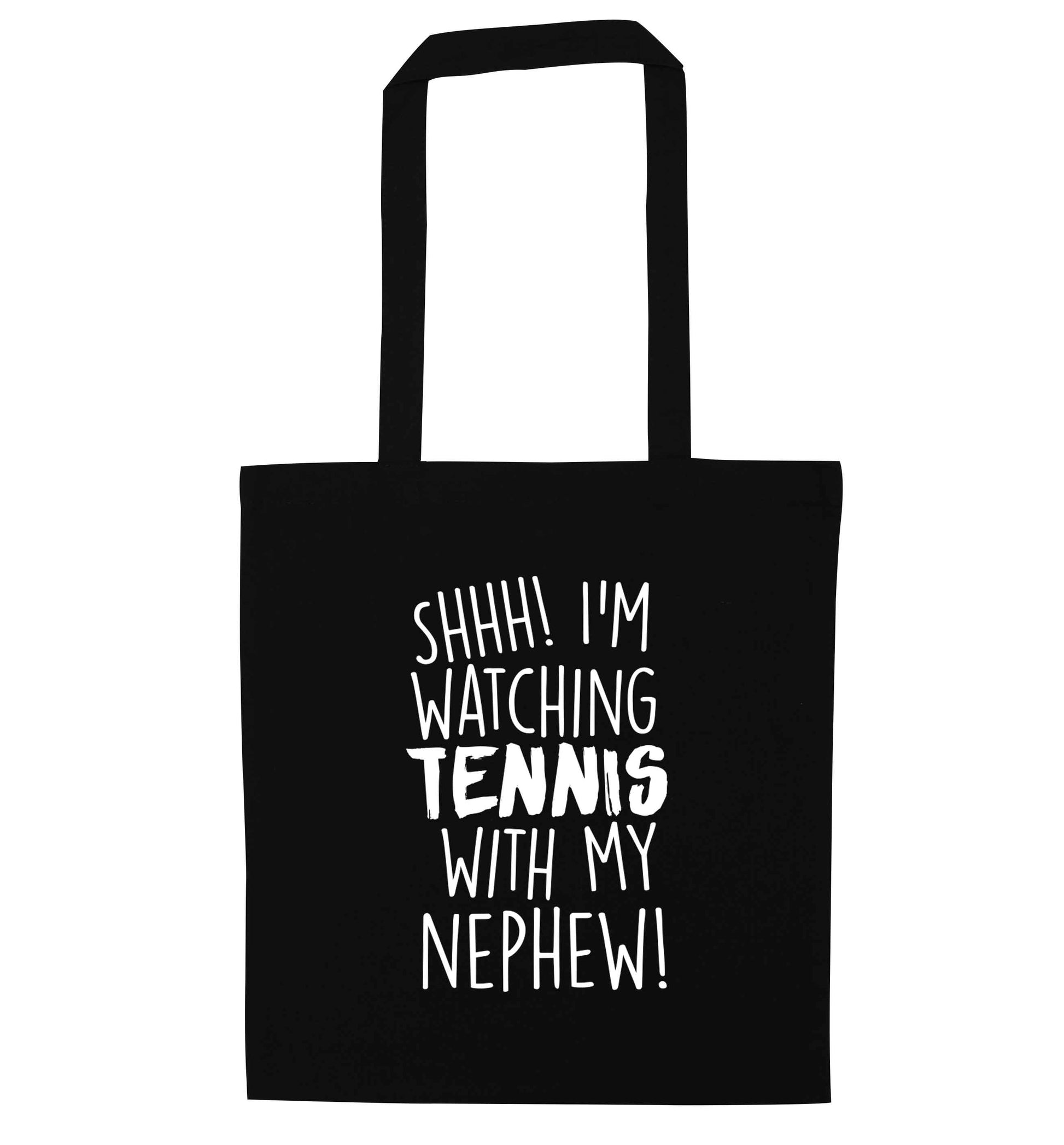 Shh! I'm watching tennis with my nephew! black tote bag