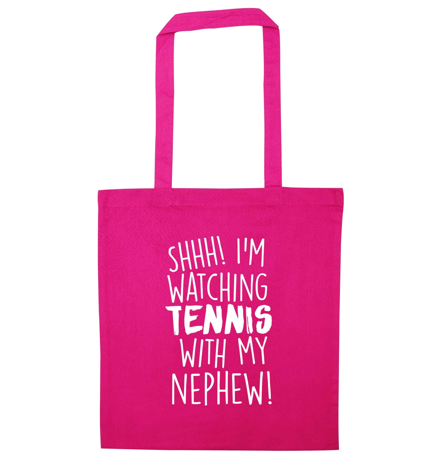 Shh! I'm watching tennis with my nephew! pink tote bag