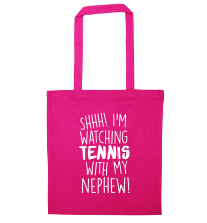 Shh! I'm watching tennis with my nephew! pink tote bag