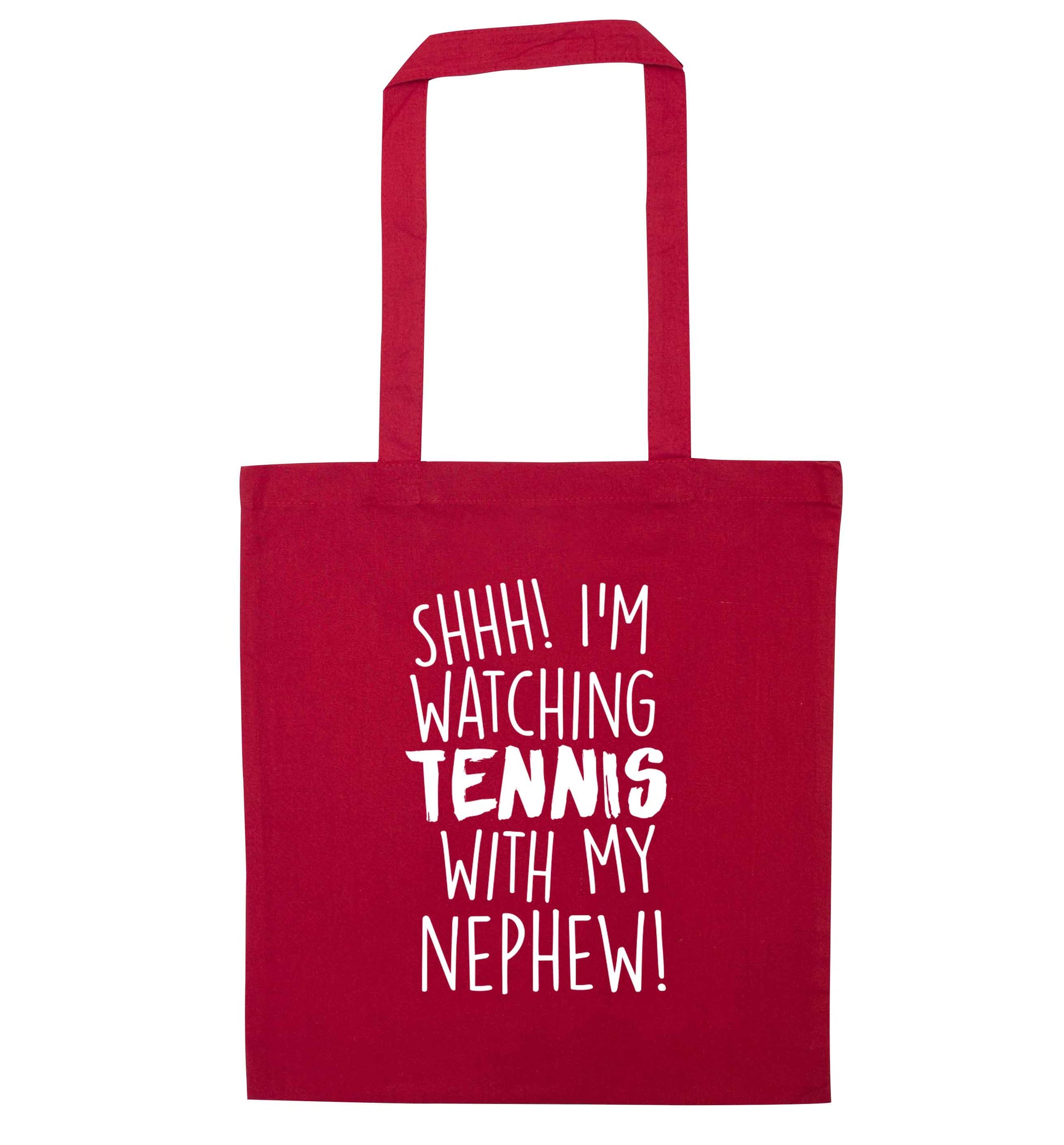 Shh! I'm watching tennis with my nephew! red tote bag