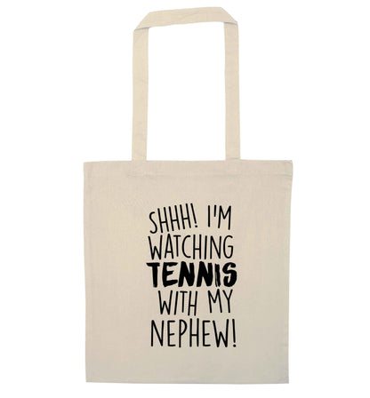 Shh! I'm watching tennis with my nephew! natural tote bag