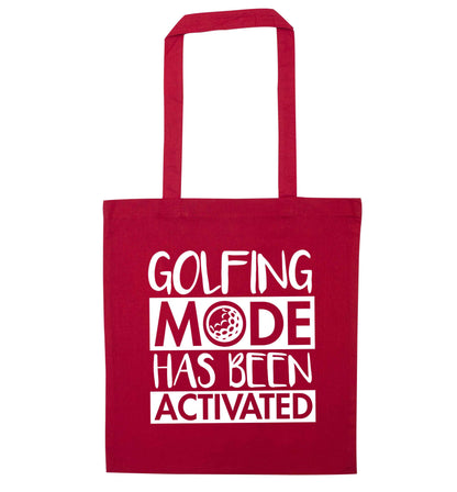 Golfing mode has been activated red tote bag