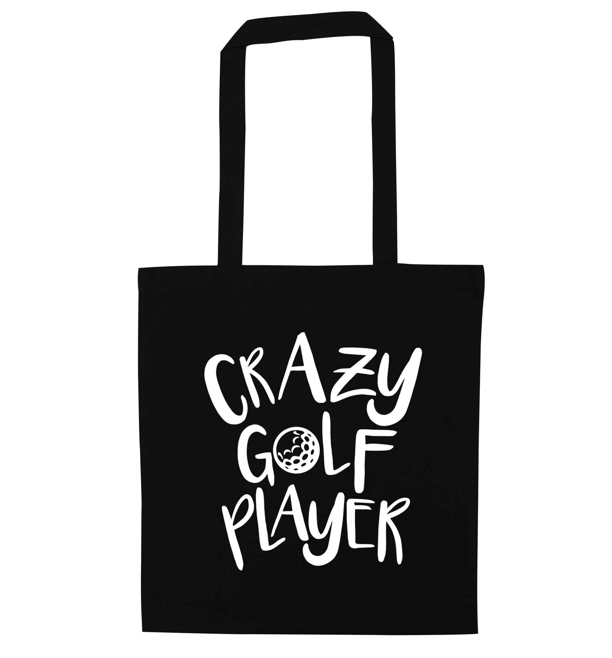 Crazy golf player black tote bag