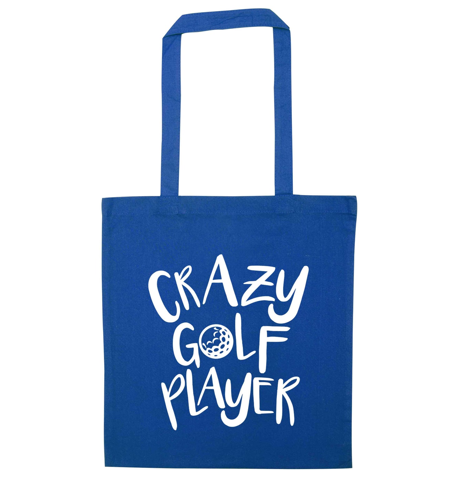 Crazy golf player blue tote bag