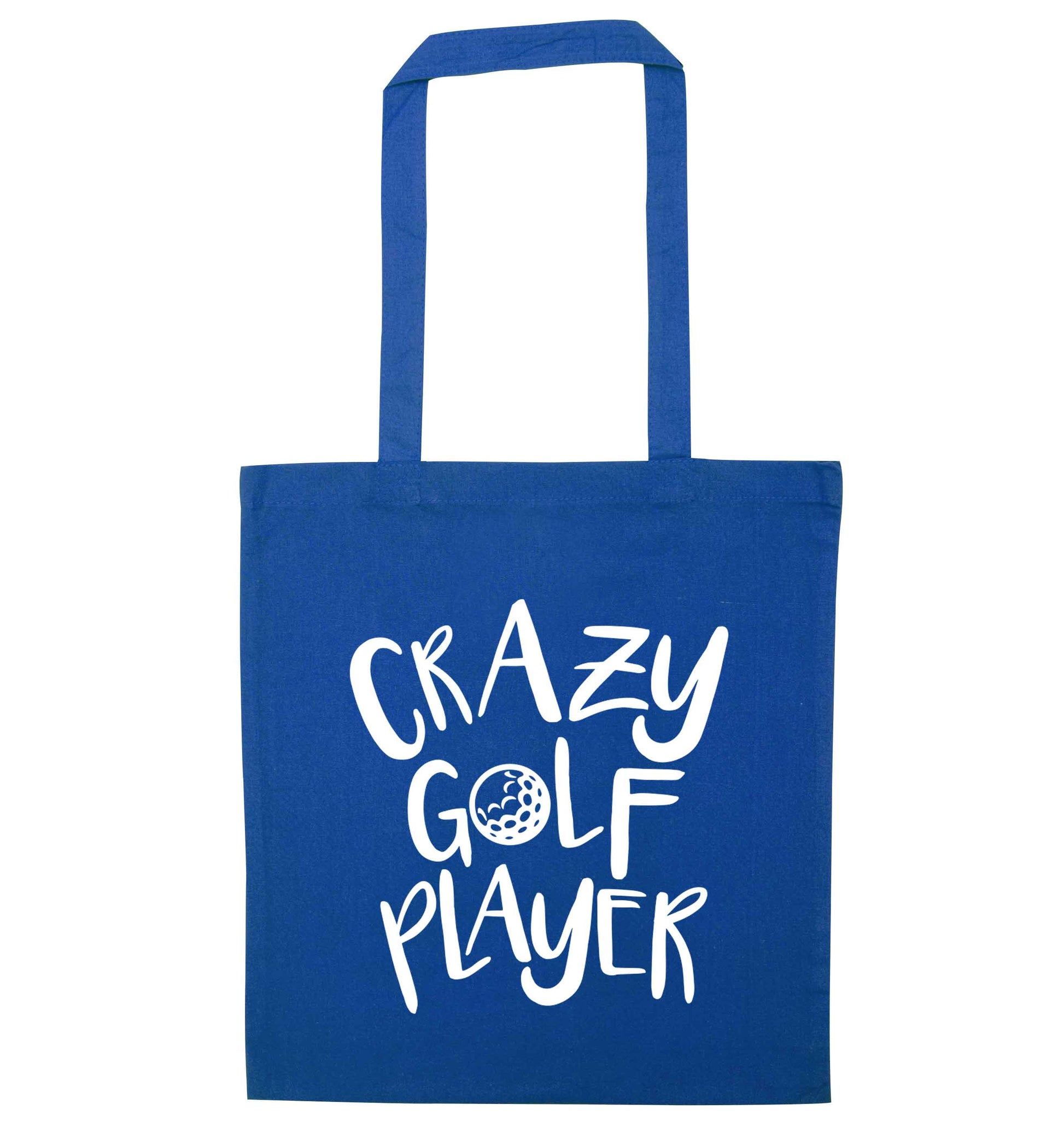 Crazy golf player blue tote bag