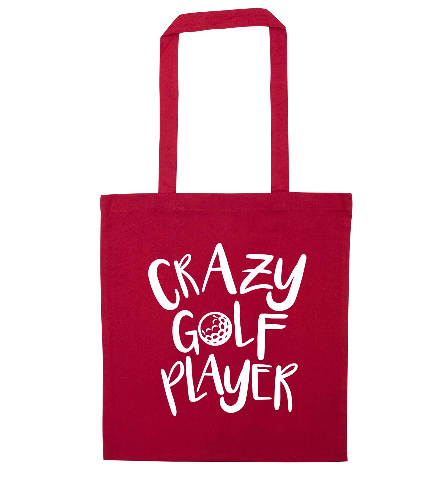 Crazy golf player red tote bag