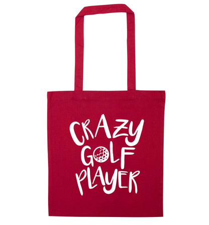 Crazy golf player red tote bag