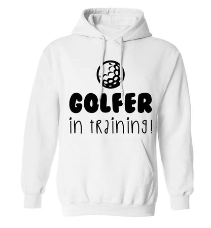 Golfer in training adults unisex white hoodie 2XL