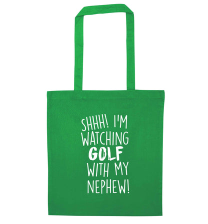 Shh I'm watching golf with my nephew green tote bag