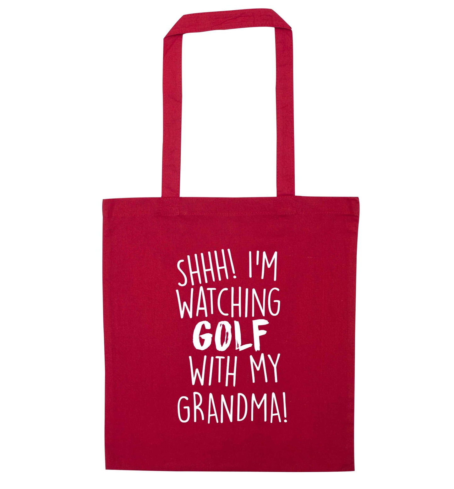 Shh I'm watching golf with my grandma red tote bag