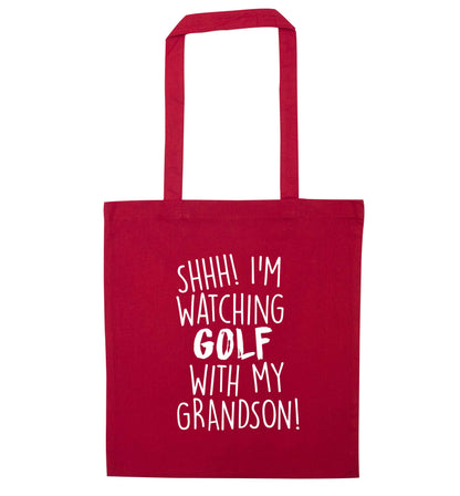 Shh I'm watching golf with my grandsonred tote bag