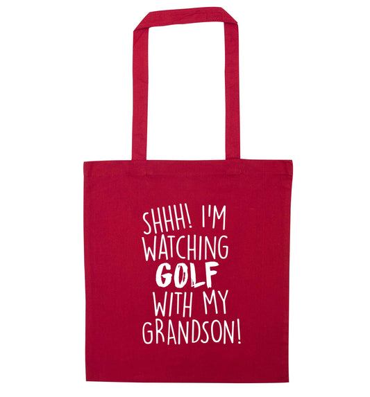 Shh I'm watching golf with my grandsonred tote bag