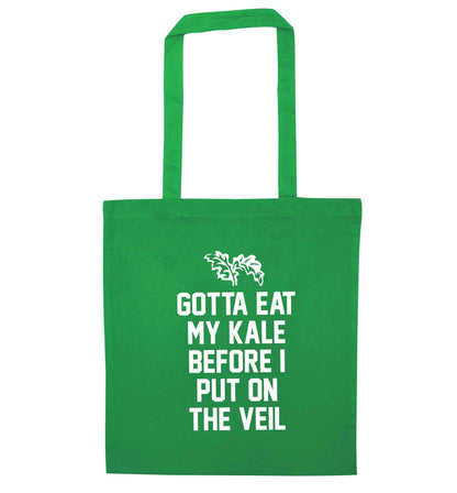 Gotta eat my kale before I put on the veil green tote bag