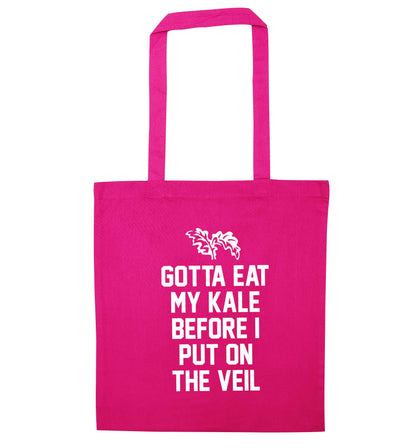 Gotta eat my kale before I put on the veil pink tote bag