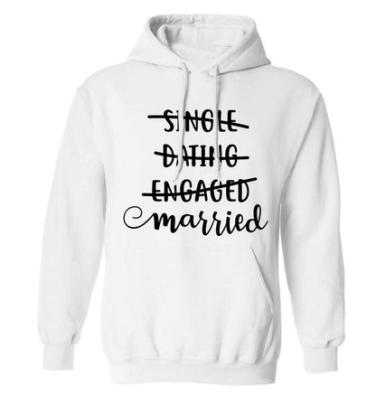 Single, dating, engaged, married adults unisex white hoodie 2XL
