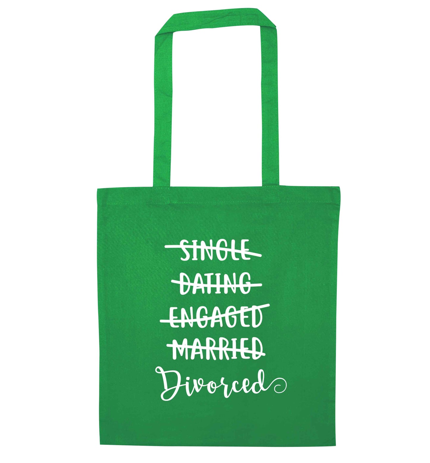 Single, dating, engaged, divorced green tote bag