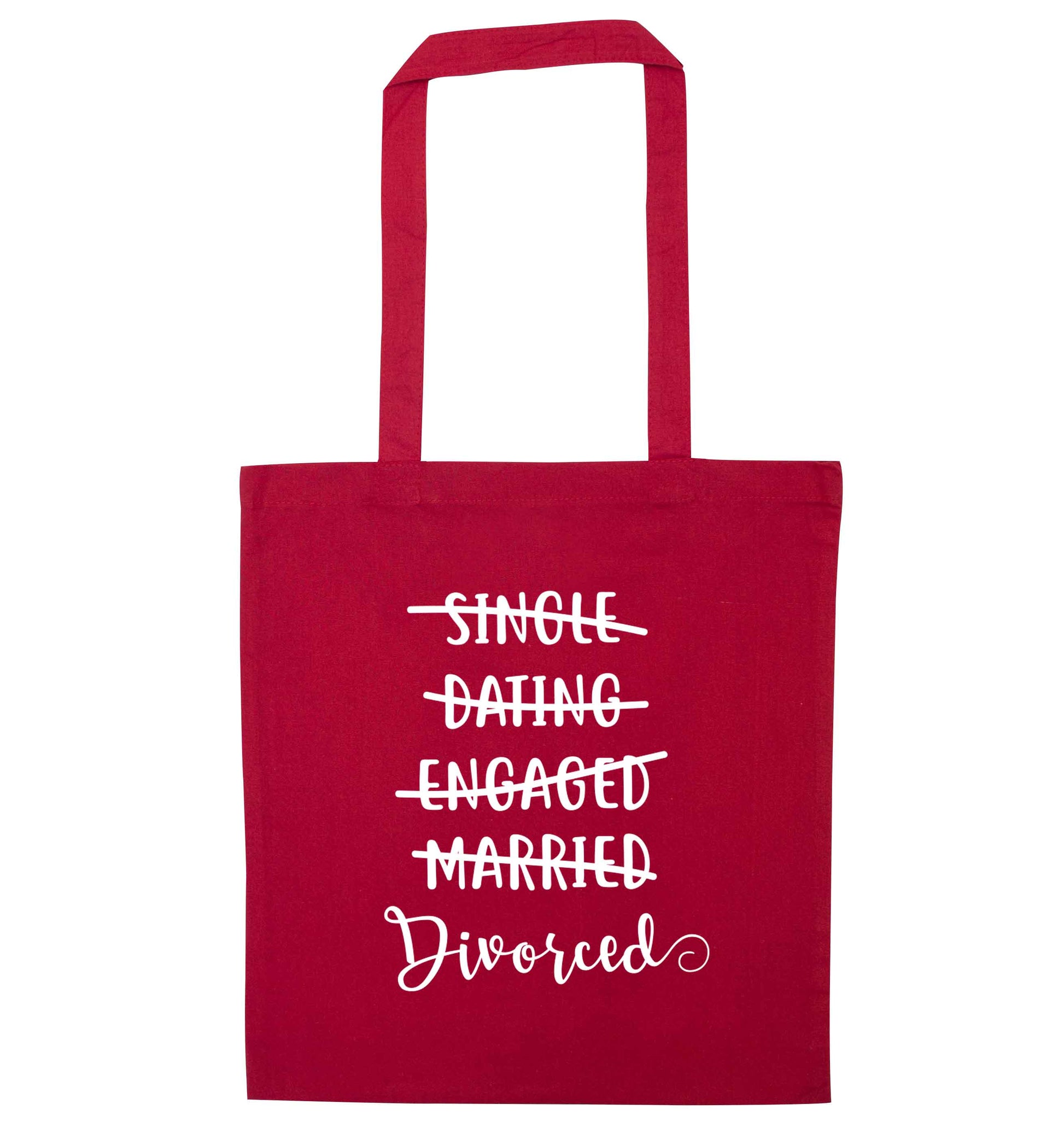 Single, dating, engaged, divorced red tote bag